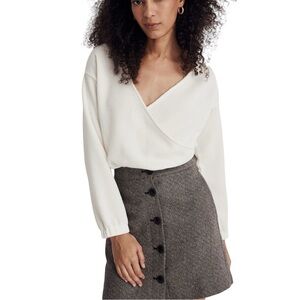 Madewell Ottoman Ribbed Knit Wrap Top Size 3X Antique Cream New Soft Stretch